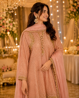 Peach Tissue Short Anarkali Set
