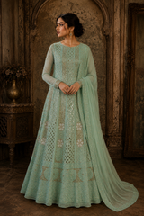 Sea Green Chikankari Anarkali