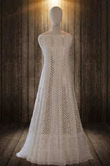 White Georgette Ring Mukaish Anarkali