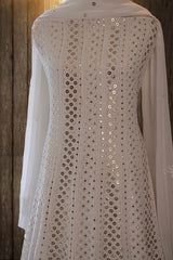 White Georgette Ring Mukaish Anarkali