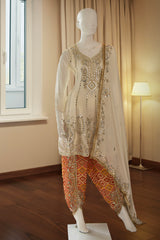 Off White Chinnon Short Anarkali Suit