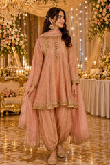 Peach Tissue Short Anarkali Set