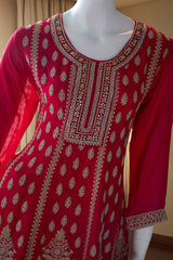 Red Chinnon Short Anarkali Suit