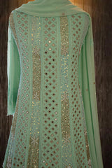 Sea Green Chikankari Anarkali