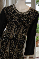 Black Chinnon Anarkali Sharara Suit