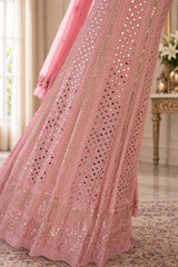 Pink Georgette Chikankari Anarkali