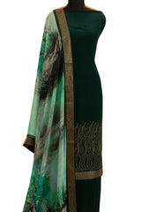 Bottle Green Crepe Swarovski Work Suit