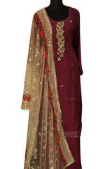 Plum Opara Silk Embroidered Suit