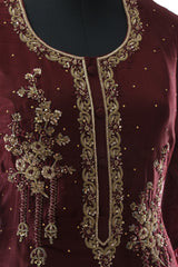Maroon Opara Silk Handwork Suit