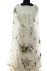 Off White Cotton Hand Painted Suit