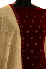 Maroon Velvet Swarovski Work Suit