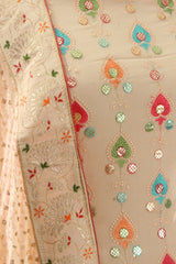 Peach Chinnon Embroidered Suit