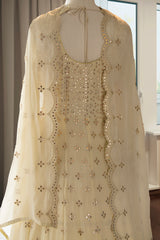 Off White Georgette Patra Work Gown.