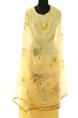 Yellow Muslin Cotton Hand Painted and Gotta Work Suit