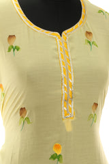 Yellow Muslin Cotton Hand Painted and Gotta Work Suit