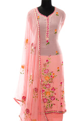 Pink Muslin Cotton Hand Painted and Gotta Work Suit