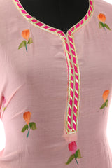 Pink Muslin Cotton Hand Painted and Gotta Work Suit