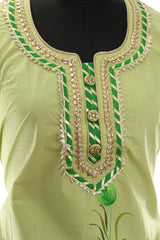 Green Muslin Cotton Hand Painted and Gotta Work Suit