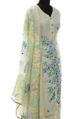 Light Pista Green Muslin Cotton Hand Painted and Gotta Work Suit