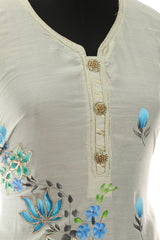 Light Pista Green Muslin Cotton Hand Painted and Gotta Work Suit