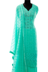 Teal Green Georgette Embroidered Suit