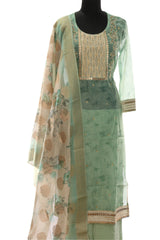 Green Chanderi Embroidered Suit