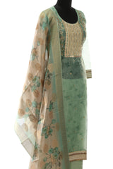 Green Chanderi Embroidered Suit