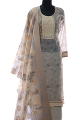 Grey Chanderi Embroidered Suit