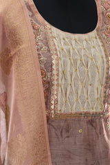 Peach Chanderi Embroidered Suit