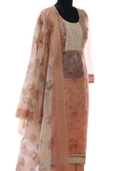 Peach Chanderi Embroidered Suit