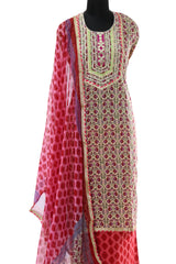 Respberry Red Cotton Printed Suit