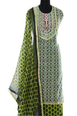 Mehndi Green Cotton Printed Suit