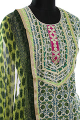 Mehndi Green Cotton Printed Suit
