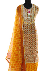 Yellow Cotton Printed Suit
