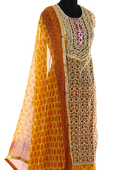 Yellow Cotton Printed Suit