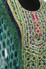 Teal Green Cotton Printed Suit