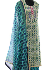 Teal Green Cotton Printed Suit