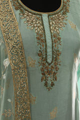 Green Opara Silk Rich Zari Work Suit