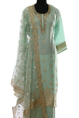 Green Opara Silk Rich Zari Work Suit