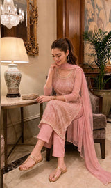 Pink Organza Sequins Suit