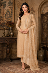 Peach Georgette Sequins Suit