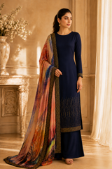 Navy Blue Crepe Swarovski  Work Suit