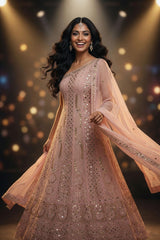Pink Georgette Chikankari Anarkali