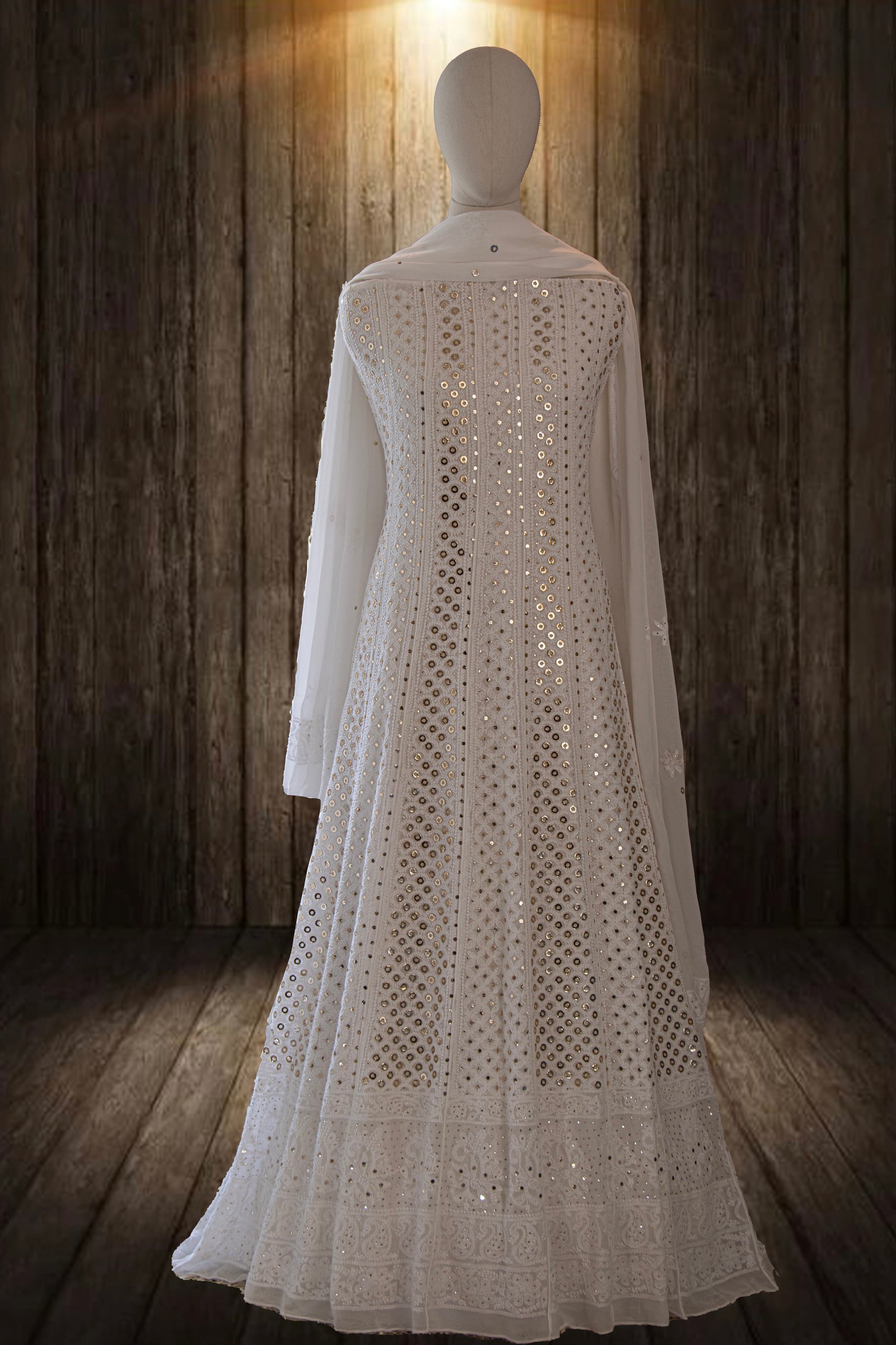 White Georgette Ring Mukaish Anarkali – Manjini