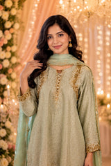 Green Tissue Short Anarkali Set