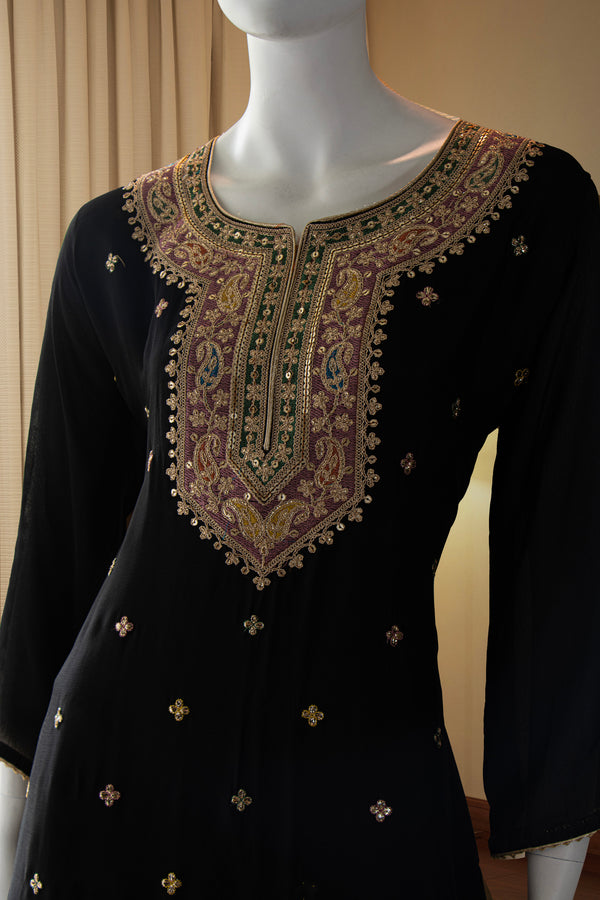 Black Chinnon Sharara Suit