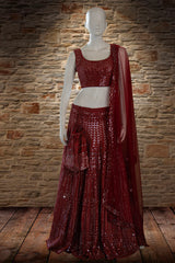 Maroon Dupian Silk Lehenga Set