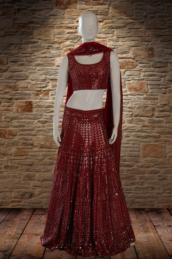 Maroon Dupian Silk Lehenga Set