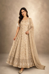 Ivory Organza Silk Anarkali