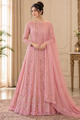 Pink Georgette Chikankari Anarkali
